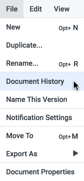 File Menu Document History